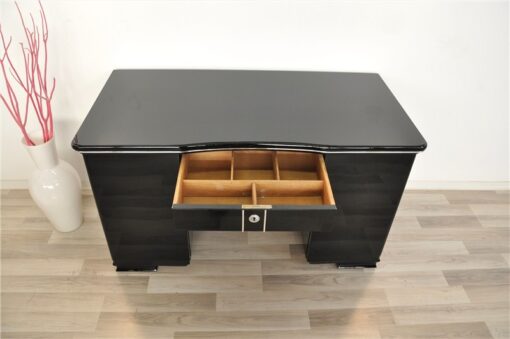 Art Deco Desk, Pianolacquer, lacobel glas plate, lockable, simple design