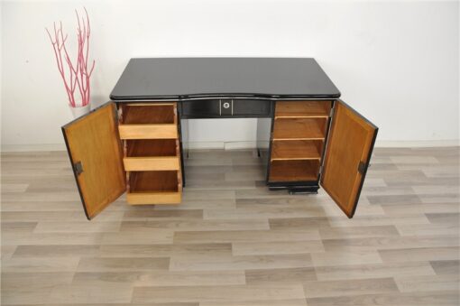 Art Deco Desk, Pianolacquer, lacobel glas plate, lockable, simple design