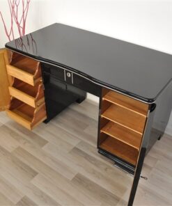 Art Deco Desk, Pianolacquer, lacobel glas plate, lockable, simple design