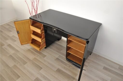 Art Deco Desk, Pianolacquer, lacobel glas plate, lockable, simple design