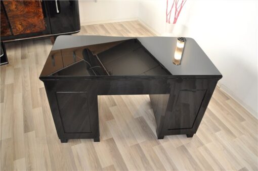 Art Deco Desk, Pianolacquer, lacobel glas plate, lockable, simple design