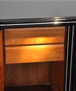 Highgloss Art Deco Sideboard, Pianolacquer, Chromelines, round Body Form, clean interior