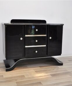 Art Deco Commode, highgloss black finish, piano lacquer, wonderful curved foot, great chrome elements