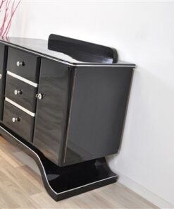 Art Deco Commode, highgloss black finish, piano lacquer, wonderful curved foot, great chrome elements