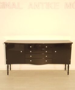 Art Deco Commode, curved body, highgloss black pianolacquer, chrome handles, wonderful feet