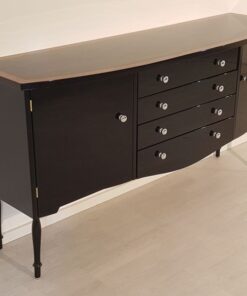 Art Deco Commode, curved body, highgloss black pianolacquer, chrome handles, wonderful feet