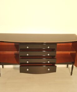 Art Deco Commode, curved body, highgloss black pianolacquer, chrome handles, wonderful feet