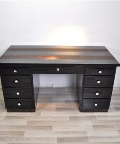 Art Deco Desk, highglossblack pianolacquer,leatherapllications with snake effect, 9 drawers, 3 pull out drawers