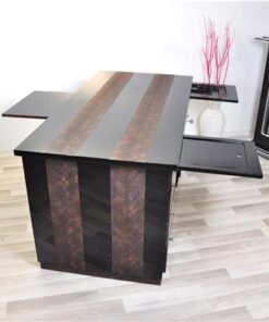 Art Deco Desk, highglossblack pianolacquer,leatherapllications with snake effect, 9 drawers, 3 pull out drawers