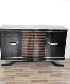 Art Deco Sideboard, striped walnut furnier, pianolacquer , wonderful foot, Eyecatcher