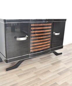 Art Deco Sideboard, striped walnut furnier, pianolacquer , wonderful foot, Eyecatcher