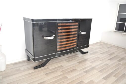 Art Deco Sideboard, striped walnut furnier, pianolacquer , wonderful foot, Eyecatcher