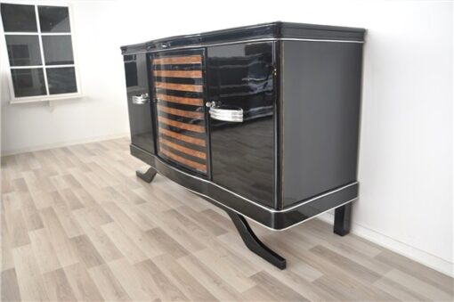 Art Deco Sideboard, striped walnut furnier, pianolacquer , wonderful foot, Eyecatcher