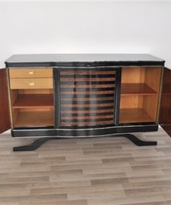 Art Deco Sideboard, striped walnut furnier, pianolacquer , wonderful foot, Eyecatcher