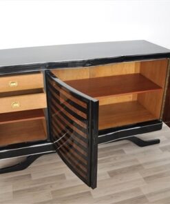 Art Deco Sideboard, striped walnut furnier, pianolacquer , wonderful foot, Eyecatcher