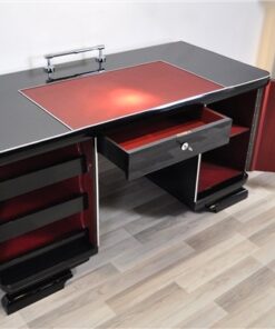 Art Deco Desk, red leather applications, chrome details, original locks, Belgium 1925