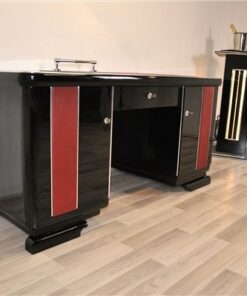 Art Deco Desk, red leather applications, chrome details, original locks, Belgium 1925