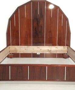 Art Deco Bed, Palisanderwood, wide square legs, signiert Majorelle, tapered, polygonal headend, angled corners, bedroom furniture