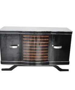 Art Deco Sideboard, striped walnut furnier, pianolacquer , wonderful foot, Eyecatcher