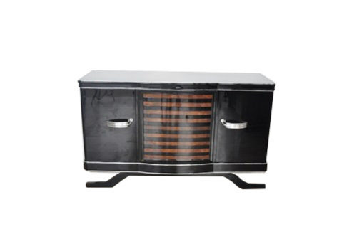 Art Deco Sideboard, striped walnut furnier, pianolacquer , wonderful foot, Eyecatcher