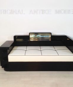 Art Deco Daybed, Backside with mirror, Pianolacquer, bright leather