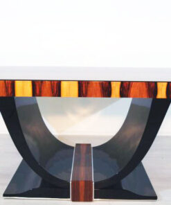 Art Deco Dining Table, Rio-Palisander, Pianolacquer, Lacobell-Glass, wonderful foot, France 1930