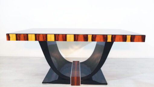 Art Deco Dining Table, Rio-Palisander, Pianolacquer, Lacobell-Glass, wonderful foot, France 1930