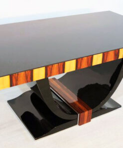 Art Deco Dining Table, Rio-Palisander, Pianolacquer, Lacobell-Glass, wonderful foot, France 1930