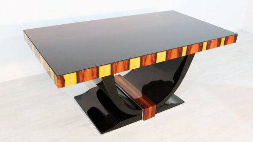 Art Deco Dining Table, Rio-Palisander, Pianolacquer, Lacobell-Glass, wonderful foot, France 1930