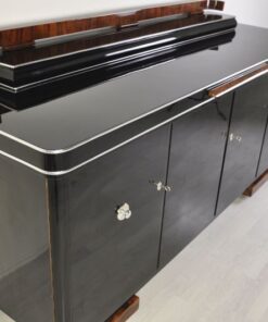 Luxurious Art Deco Sideboard, Burlwood Details, extension plate made of mamor, highgloss lacquer, french feet