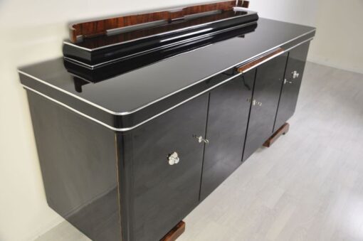 Luxurious Art Deco Sideboard, Burlwood Details, extension plate made of mamor, highgloss lacquer, french feet