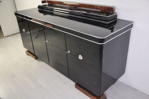 Luxurious Art Deco Sideboard, Burlwood Details, extension plate made of mamor, highgloss lacquer, french feet