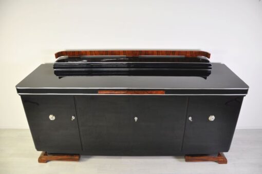 Luxurious Art Deco Sideboard, Burlwood Details, extension plate made of mamor, highgloss lacquer, french feet