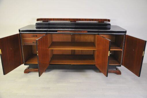 Luxurious Art Deco Sideboard, Burlwood Details, extension plate made of mamor, highgloss lacquer, french feet