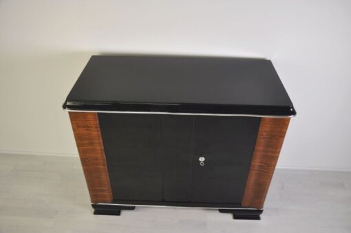 Art Deco Commode, walnutwood Ornamentations , Pianolacquer, simple bodyform