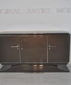 XXL Art Deco Sideboard, Metallic-Grey, seing foot, fine chrome details, interior made of mahogany, plenty of storage space, eyecatcher