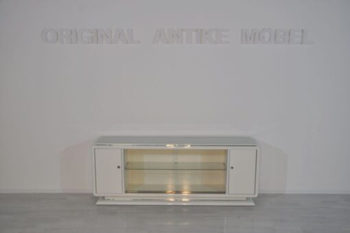 Art Deco Lowboard, Sideboard, Highggloss White, Shelve made of glass, chromebars, sliding doors, great design