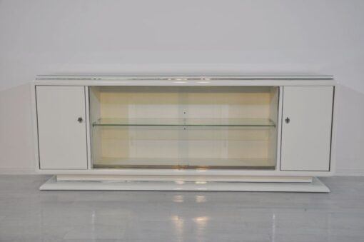 Art Deco Lowboard, Sideboard, Highggloss White, Shelve made of glass, chromebars, sliding doors, great design