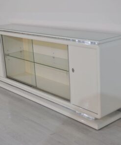 Art Deco Lowboard, Sideboard, Highggloss White, Shelve made of glass, chromebars, sliding doors, great design