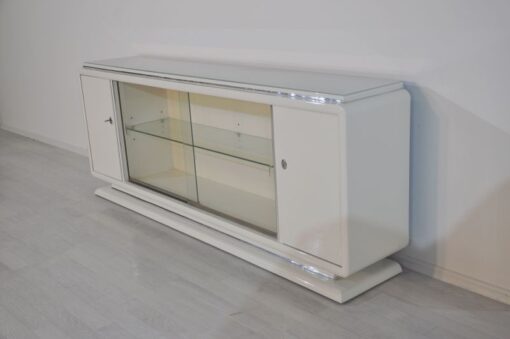 Art Deco Lowboard, Sideboard, Highggloss White, Shelve made of glass, chromebars, sliding doors, great design