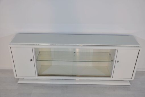 Art Deco Lowboard, Sideboard, Highggloss White, Shelve made of glass, chromebars, sliding doors, great design