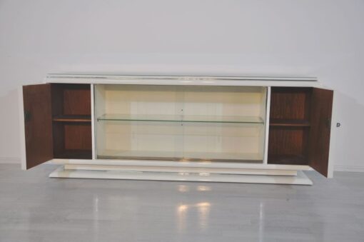 Art Deco Lowboard, Sideboard, Highggloss White, Shelve made of glass, chromebars, sliding doors, great design