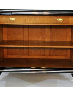 Art Deco Commode, highglossblack pianolacquer,fine chrome details and big chrome handles, clean interior, 1925