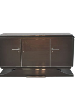 XXL Art Deco Sideboard, Metallic-Grey, seing foot, fine chrome details, interior made of mahogany, plenty of storage space, eyecatcher