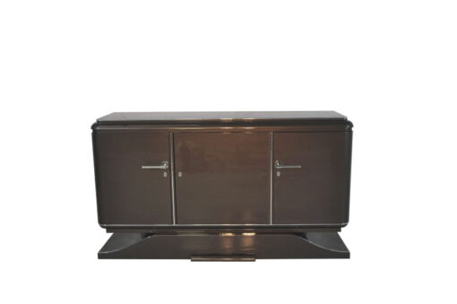 XXL Art Deco Sideboard, Metallic-Grey, seing foot, fine chrome details, interior made of mahogany, plenty of storage space, eyecatcher