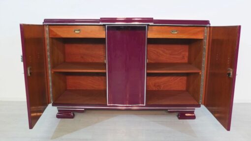 Art Deco Sideboard, unique color, Metallic-lilac, big chromehandles