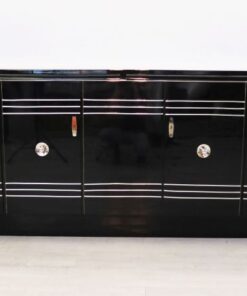 Art Deco Sideboard, Chromliner; Pianolacquer, red interior, wonderful foot, france1940