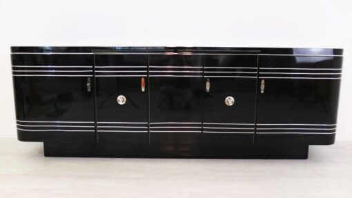 Art Deco Sideboard, Chromliner; Pianolacquer, red interior, wonderful foot, france1940