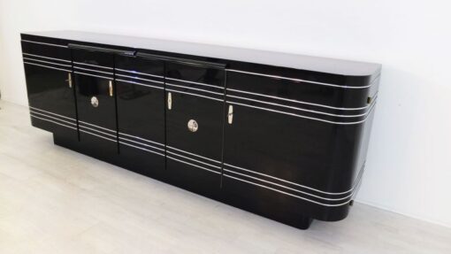 Art Deco Sideboard, Chromliner; Pianolacquer, red interior, wonderful foot, france1940