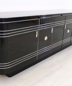 Art Deco Sideboard, Chromliner; Pianolacquer, red interior, wonderful foot, france1940